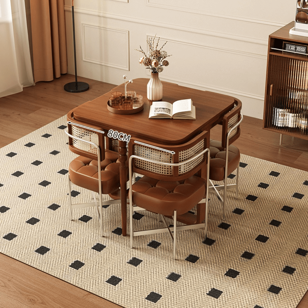 Scandinavian-inspired folding dining table with ample storage for stylish, space-saving home decor