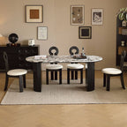 Oval multicolor genuine marble dining table set with 4 chairs for stylish dining rooms