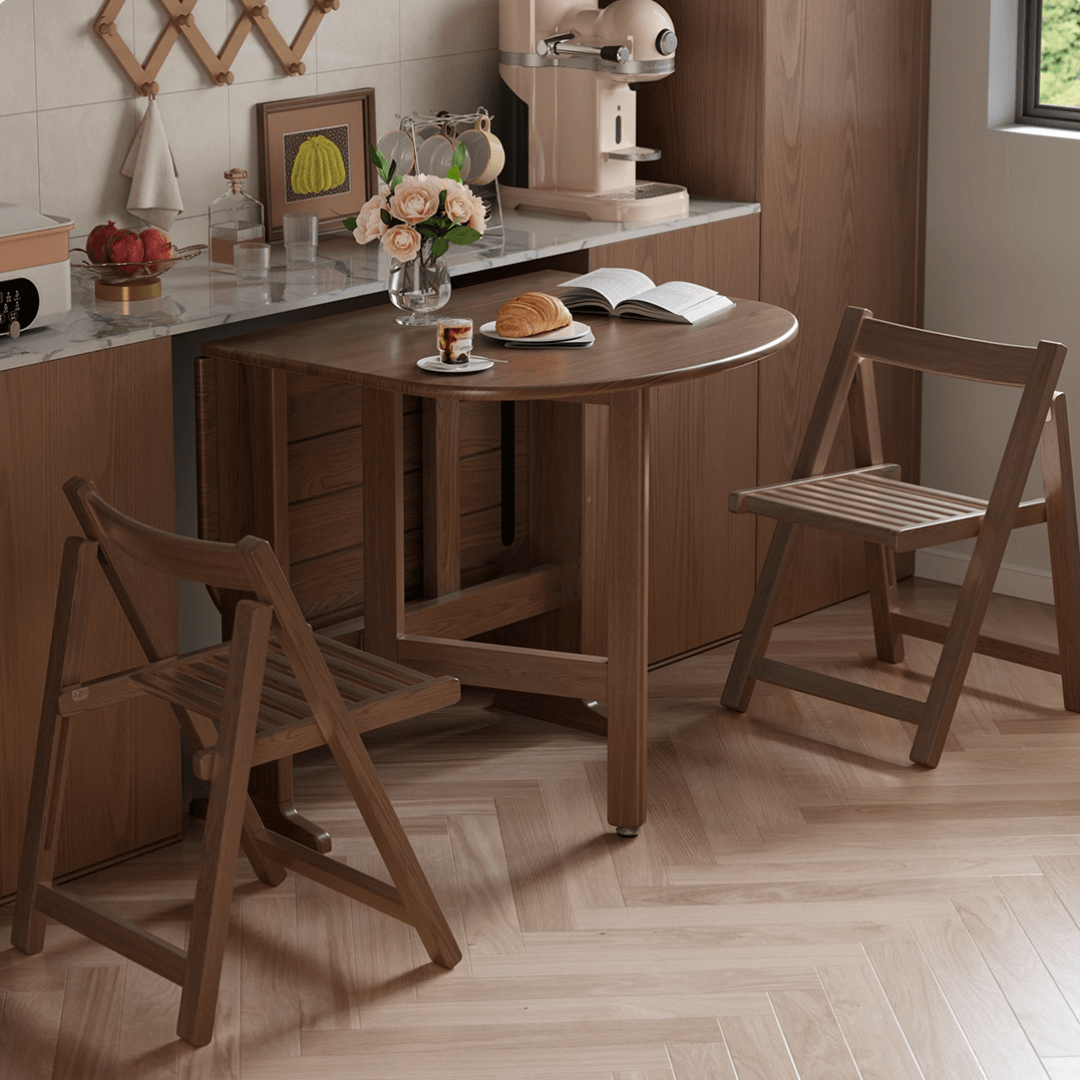 Wooden round folding table ideal for versatile home use and easy storage