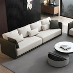 Modern 35-inch polyester sofa with square arms and bolster pillows for living room seating