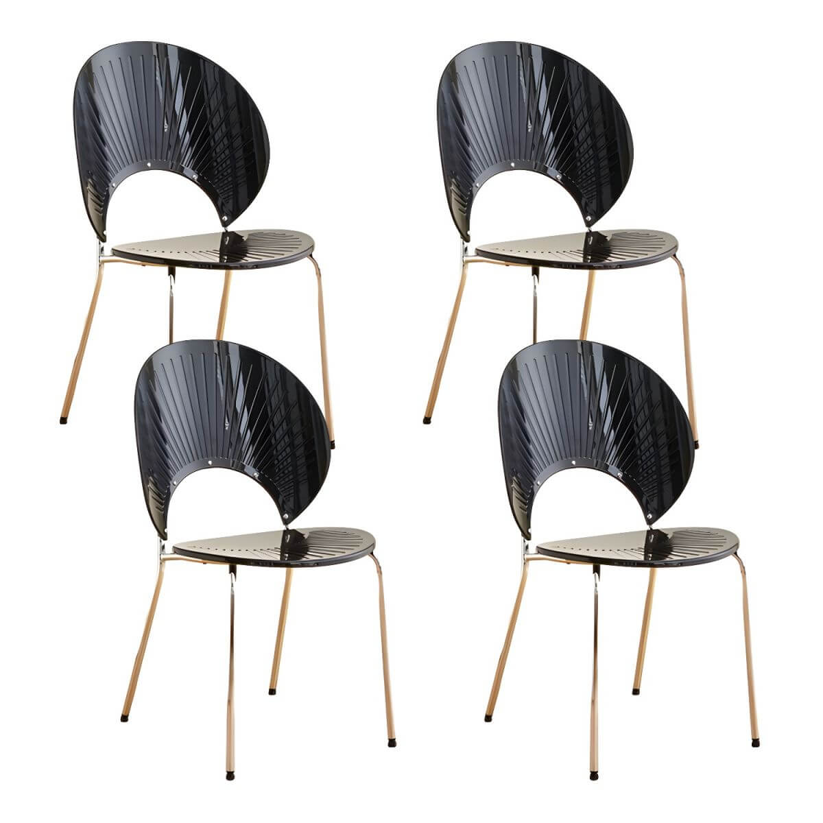 Stackable Scandinavian style dining chair with plastic seat, acrylic back, and silver legs