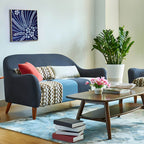 Farmhouse wood sofa with patchwork polyester blend upholstery and foam seat fill main product image