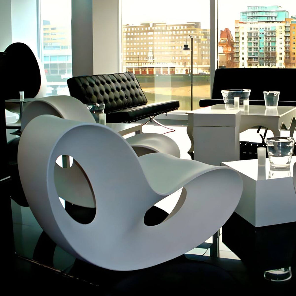 Contemporary plastic and acrylic rocking accent chair with modern design