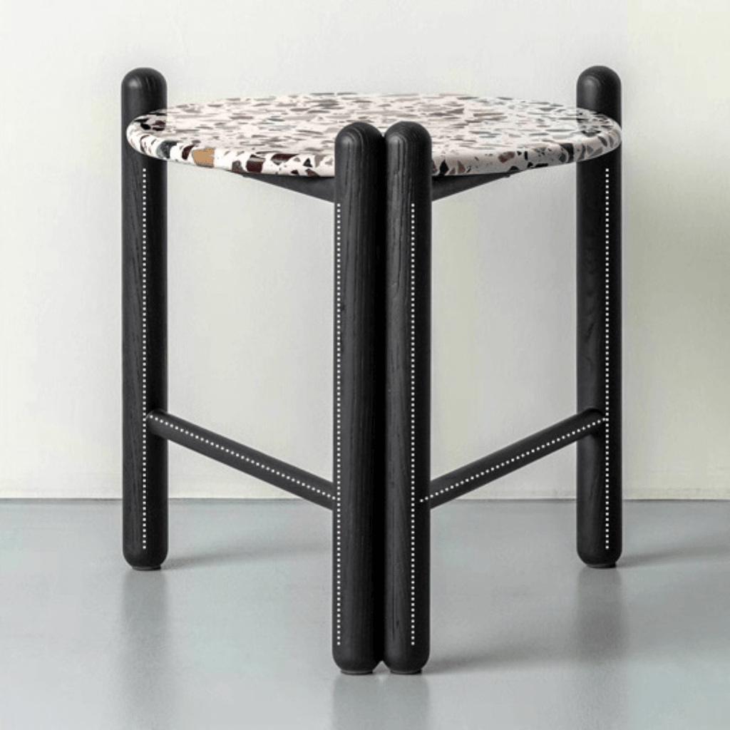 Contemporary terrazzo side table with unique patterns and easy maintenance