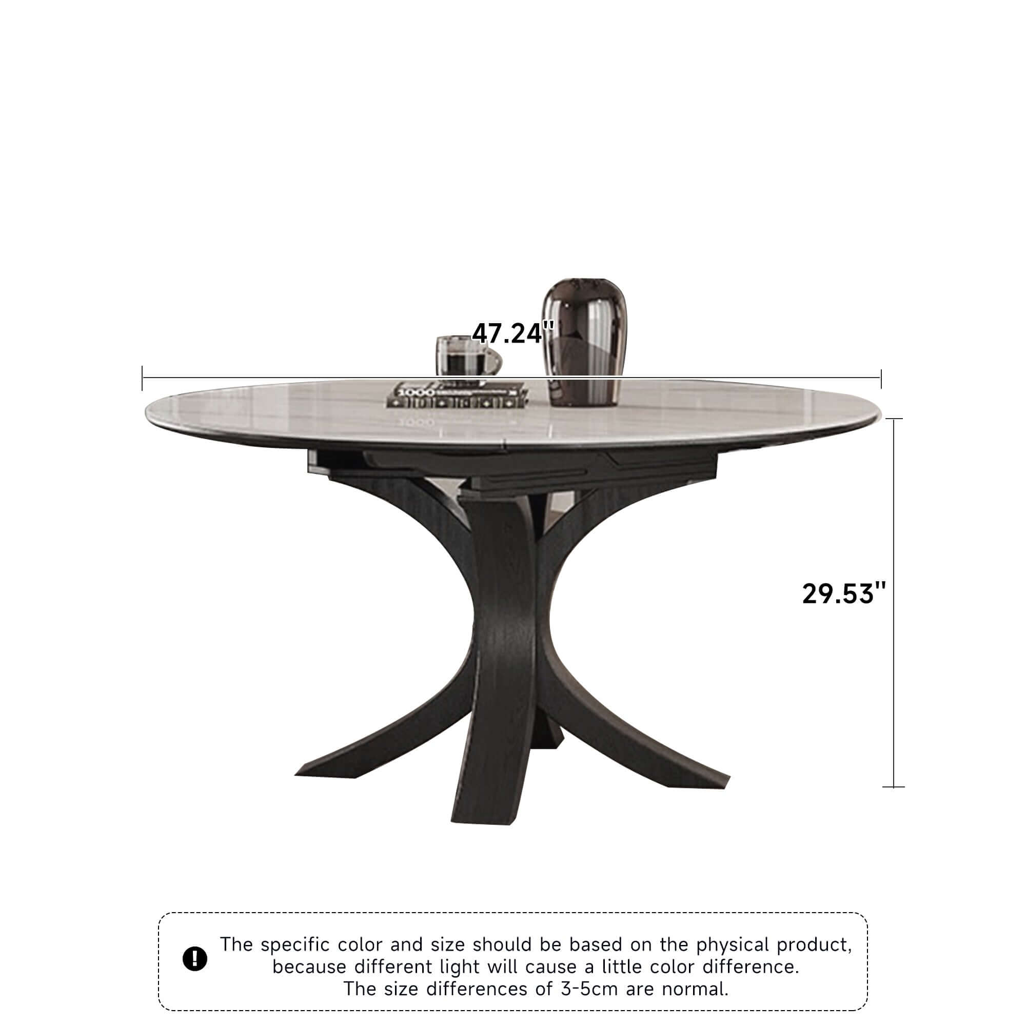 Convertible telescopic dining table with luxury sintered stone and marbling finish, square to round design