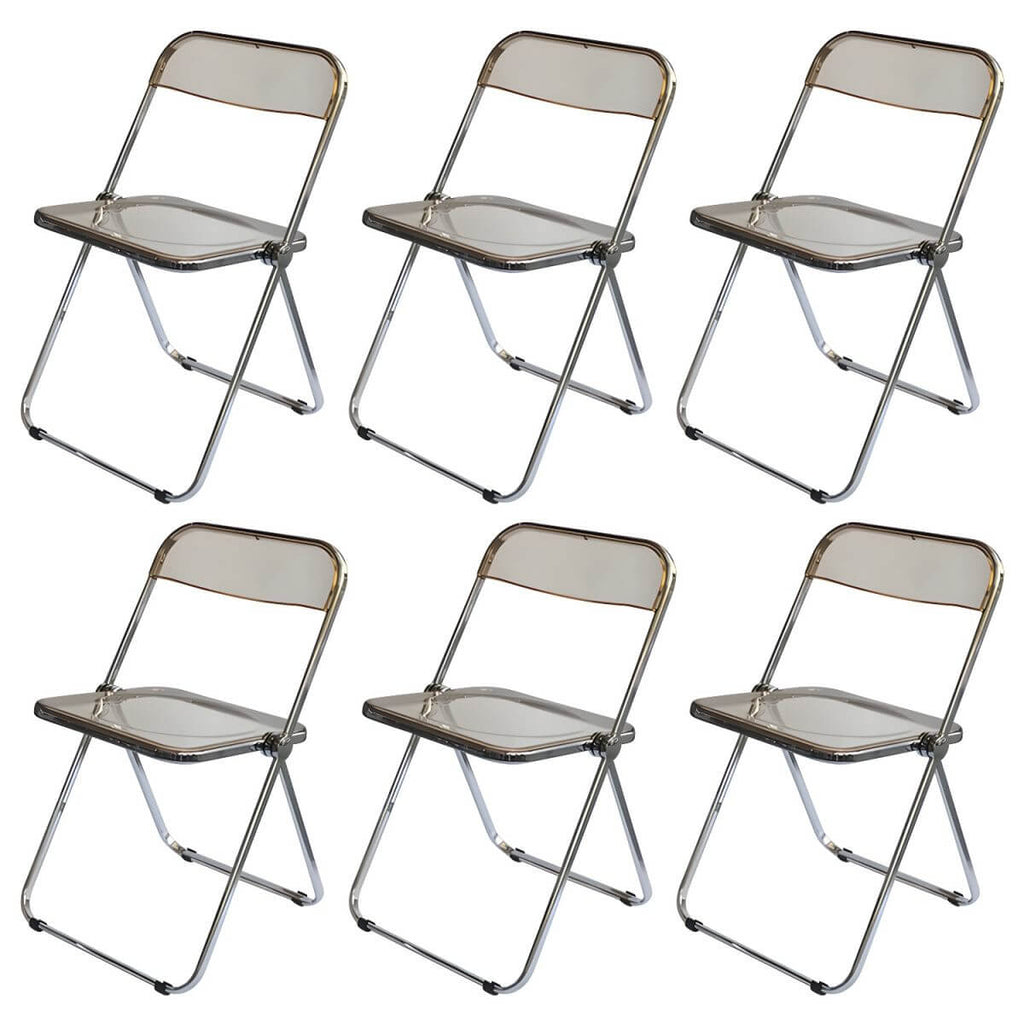 Contemporary acrylic folding armless chair with open back, ideal for dining rooms