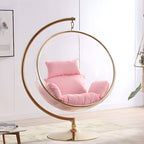 Blue and ruby transparent porch swing with alloy stand, cushions, and chain