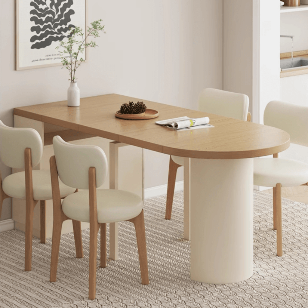 Expandable modern minimalist dining table and chair set perfect for small spaces