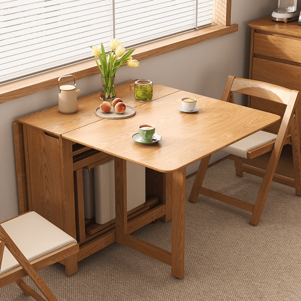 Solid wood folding dining set with chairs, versatile and space-saving furniture for dining rooms main product image