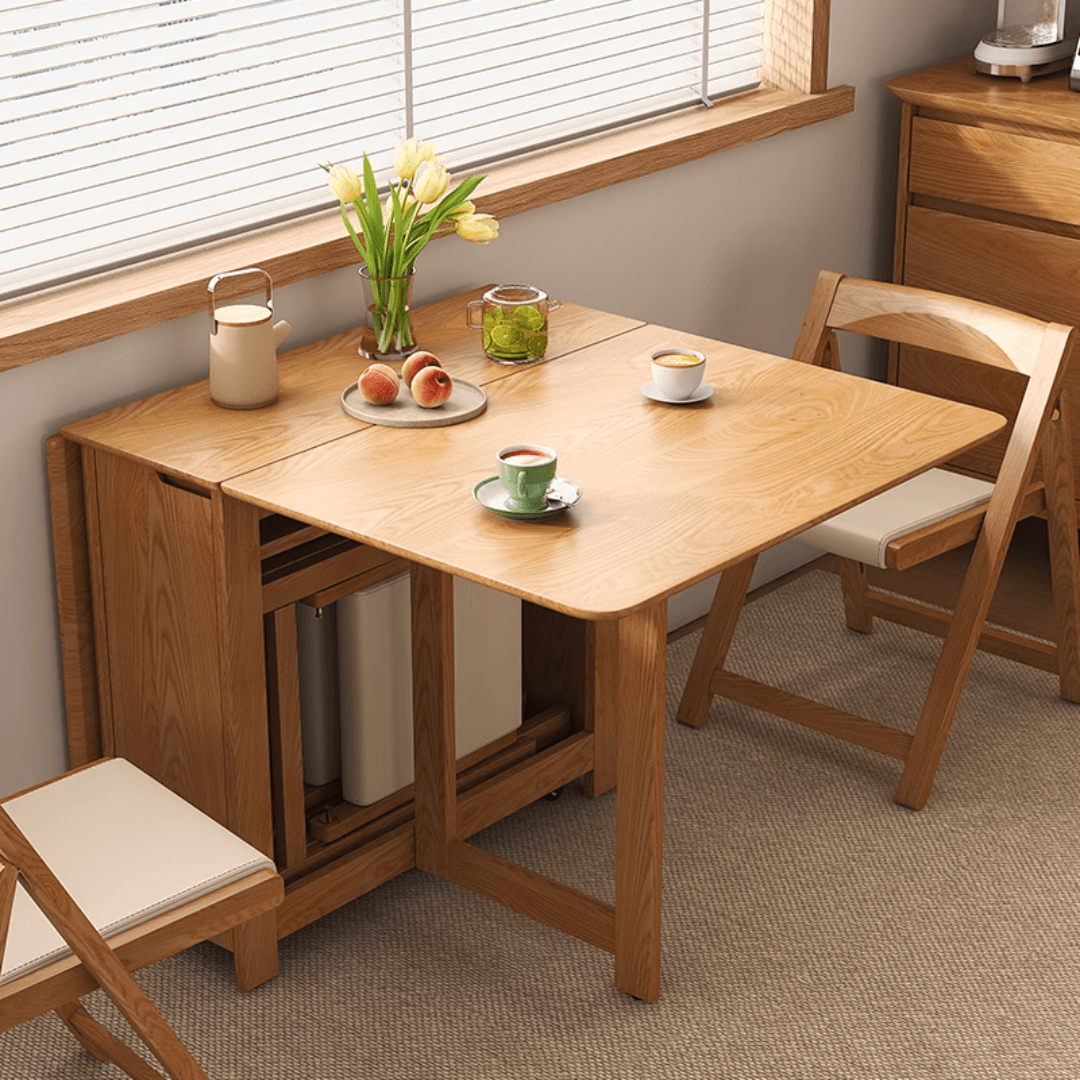 Solid wood folding dining set with chairs, versatile and space-saving furniture for dining rooms main product image