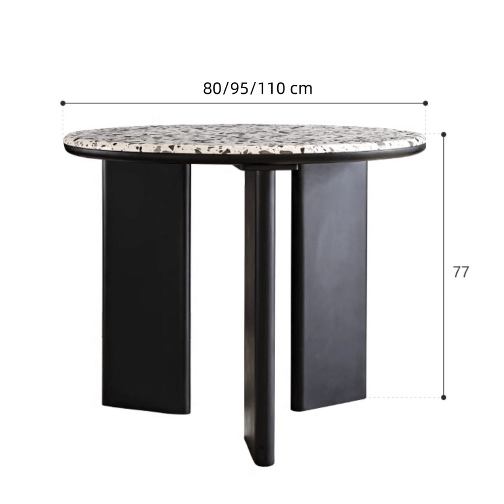 Round terrazzo table with easy-clean surface, perfect for small apartments