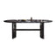 Oval dining table with black marble top and trestle metal base, modern dining room set