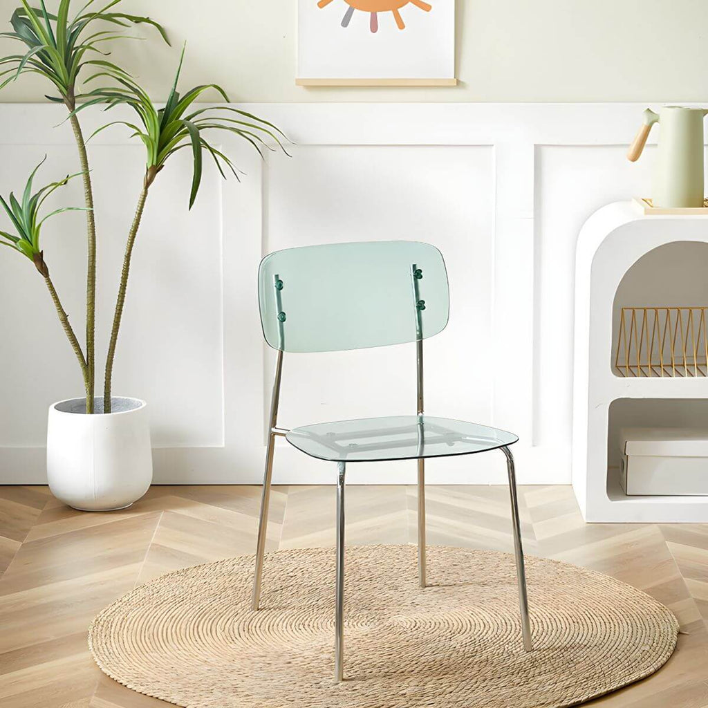 Transparent acrylic dining chair with modern design, perfect for living room and kitchen seating