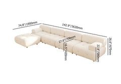 Modernes L-förmiges, modulares, weißes Ecksofa aus Bouclé-Sofa mit Holzbeinen