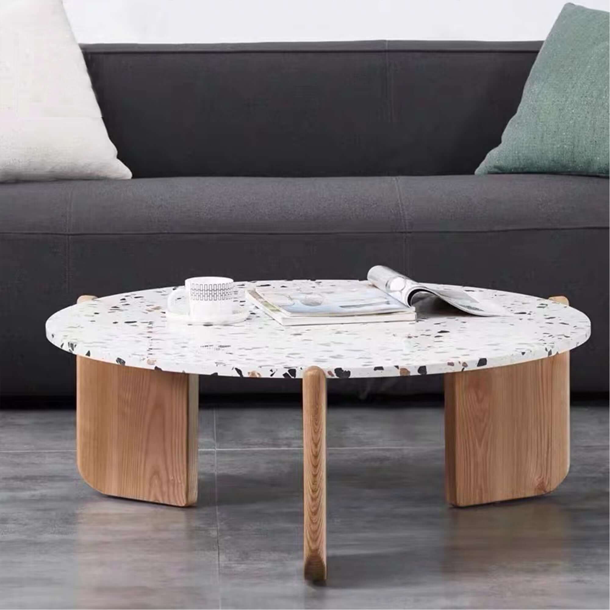 Set of modern terrazzo end tables with creative design, perfect as coffee side tables