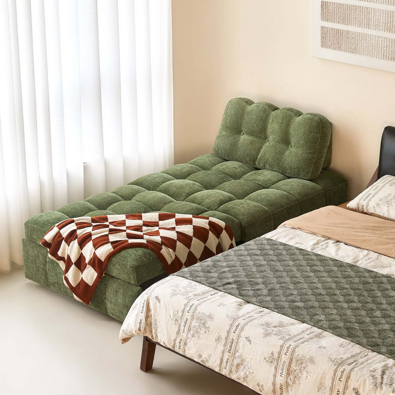 Cocochairs Modern Chenille Pull-Out Single Sofa Bed – Space-Saving Lounge & Guest Sleeper