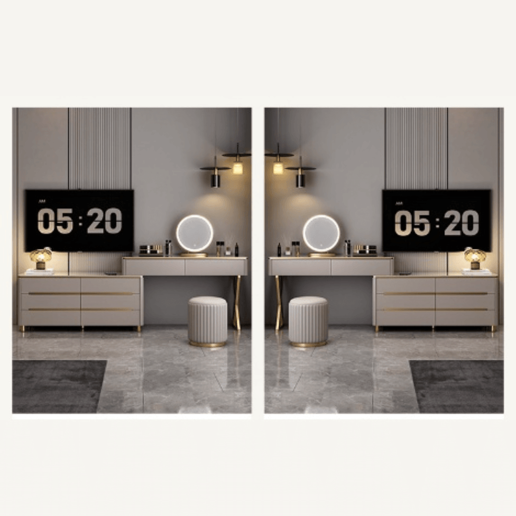 Modern minimalist makeup vanity with storage cabinet, perfect for stylish and elegant spaces