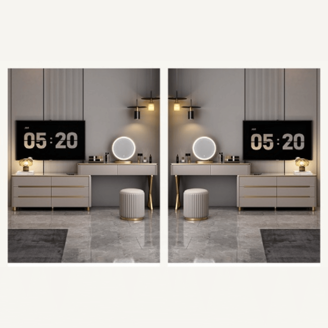 Modern minimalist makeup vanity with storage cabinet, perfect for stylish and elegant spaces