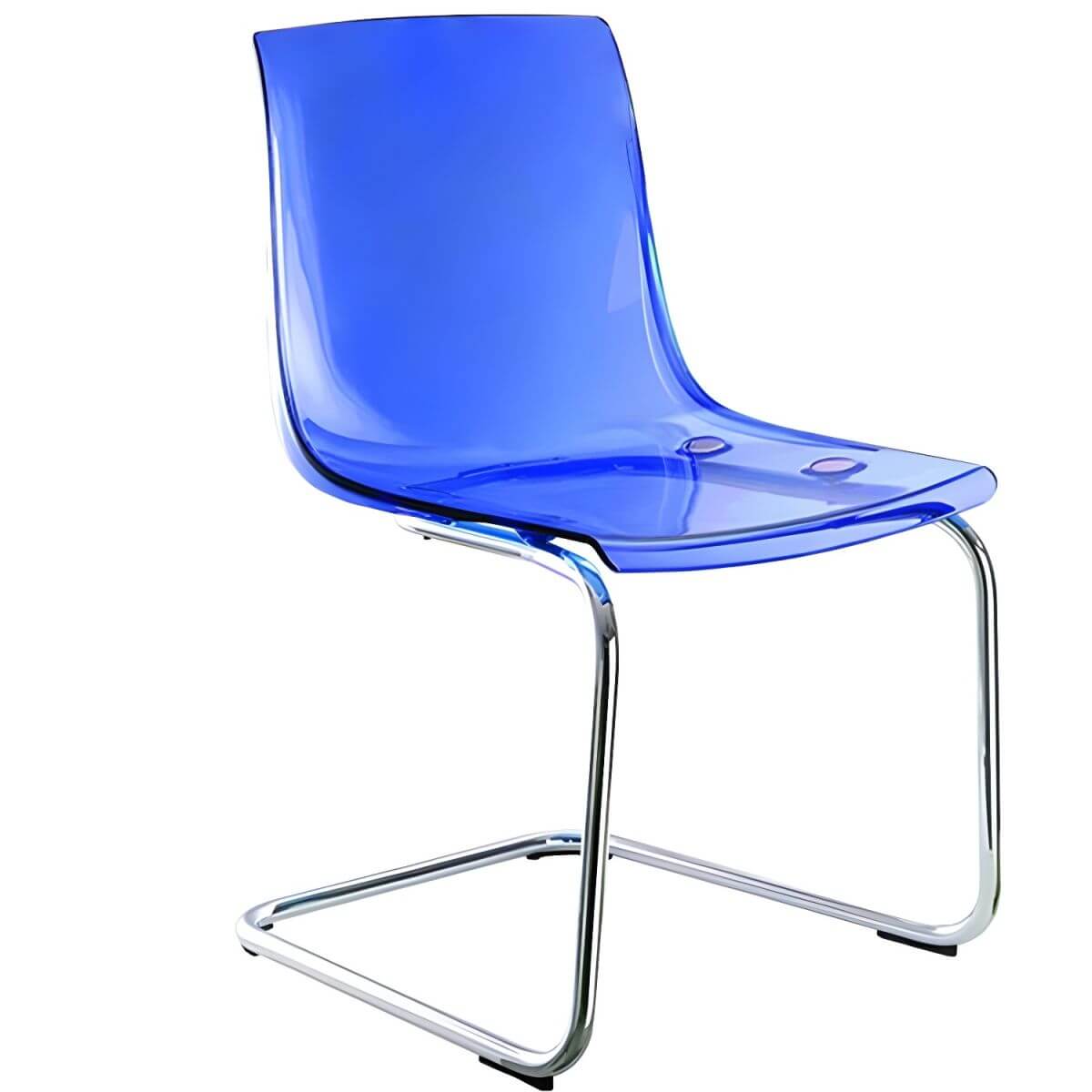 Scandinavian style plastic and acrylic dining side chair with silver legs, non-upholstered design