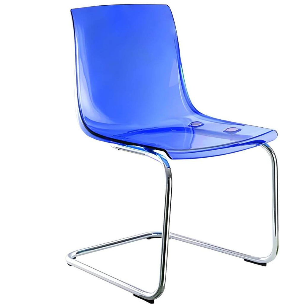 Scandinavian style plastic and acrylic dining side chair with silver legs, non-upholstered design