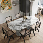 Modern oval marble dining table with white double pedestal base for stylish dining rooms main product image