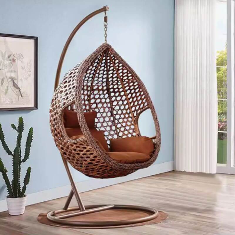 Oxidation resistant tropical magenta and grey basket alloy framed porch swing with stand and cushions