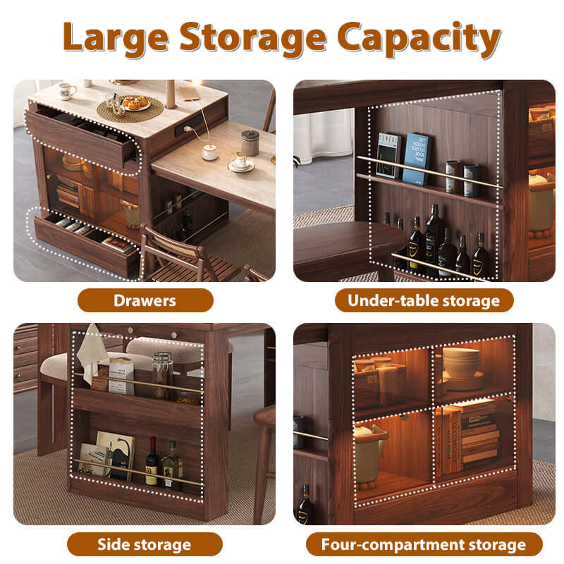 Extendable kitchen island dining table with durable sintered stone top for versatile use