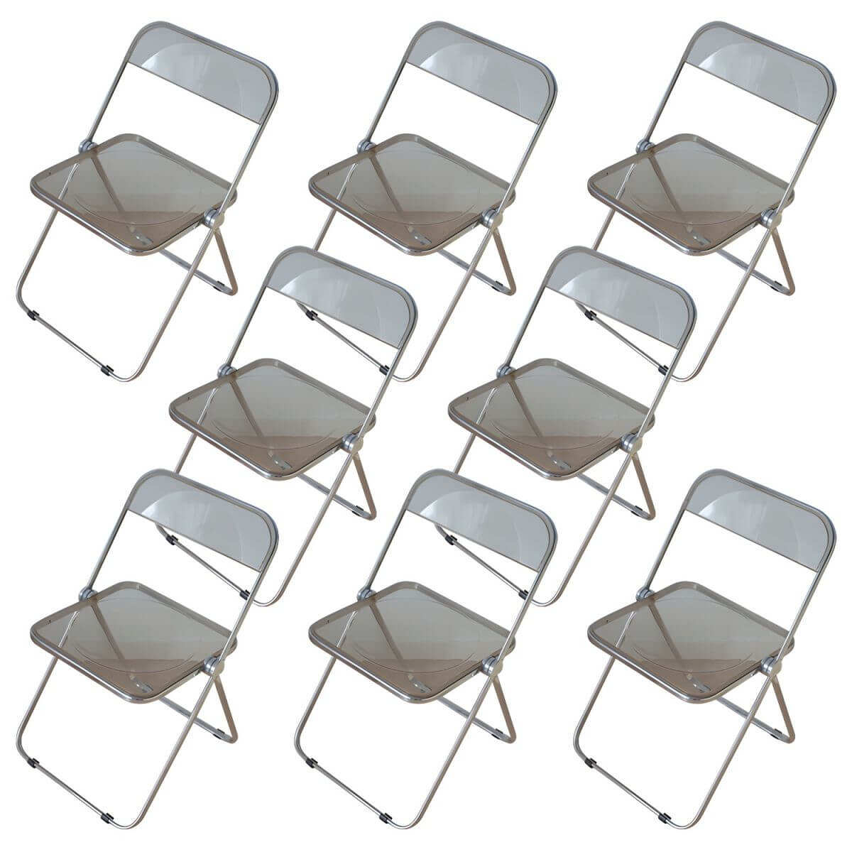 Contemporary acrylic folding armless chair with open back, ideal for dining rooms