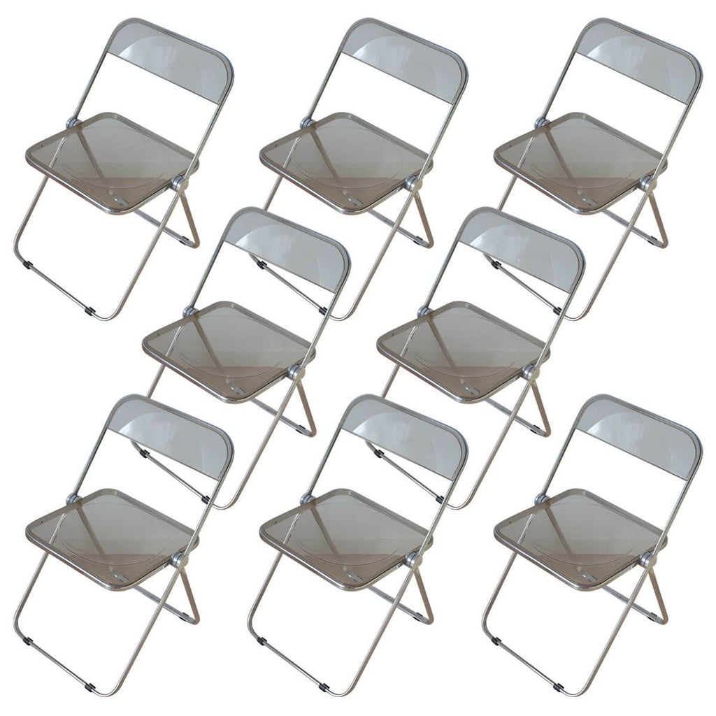 Contemporary acrylic folding armless chair with open back, ideal for dining rooms