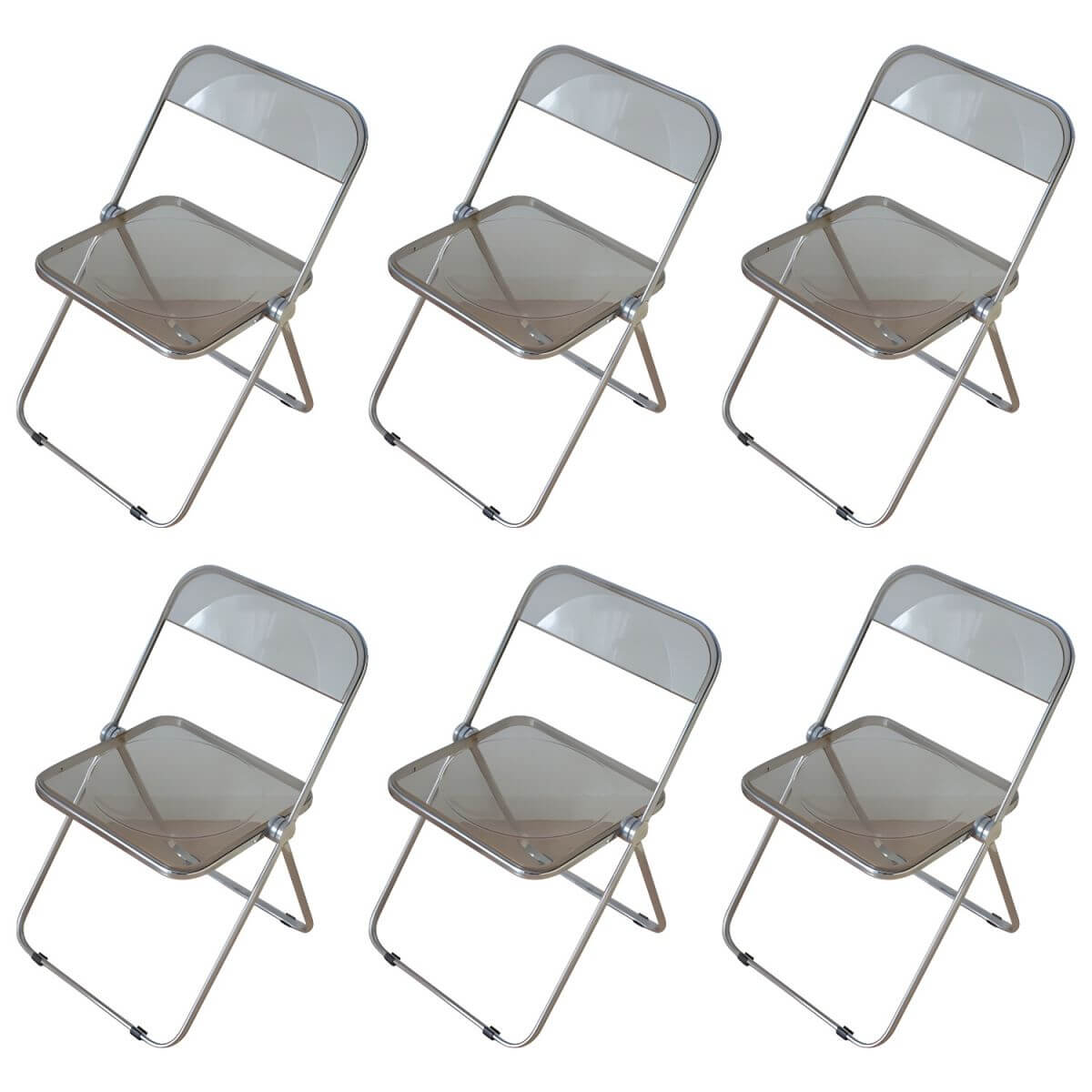 Contemporary acrylic folding armless chair with open back, ideal for dining rooms