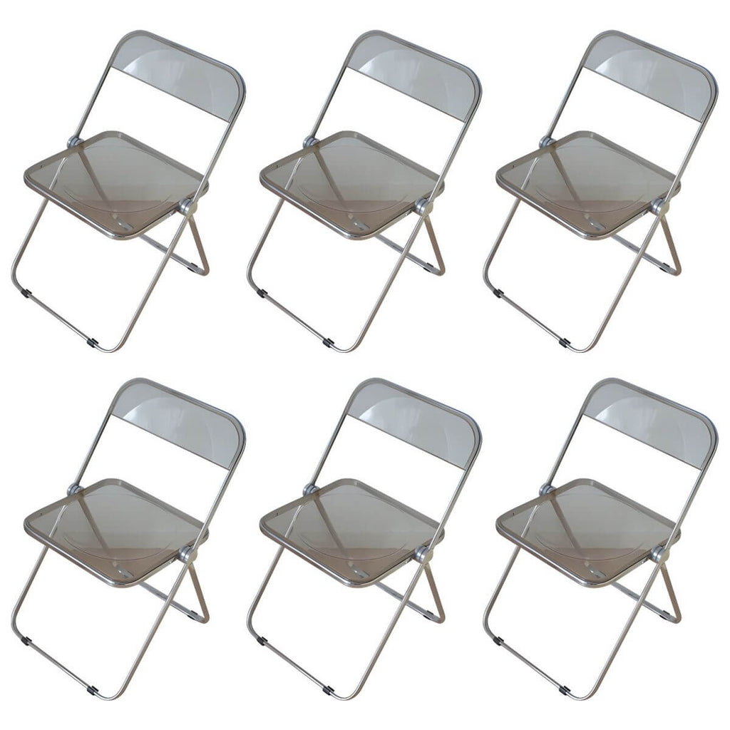 Contemporary acrylic folding armless chair with open back, ideal for dining rooms