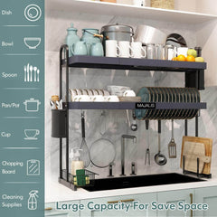 Over Sink Dish Drying Rack Stainless Steel 2 Tier Large Dish Drainer Above Sink Adjustable 27.5" - 34.6"