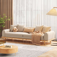 Three-Seater Upholstered Sleeper Sofa Retractable Solid Wood Frame