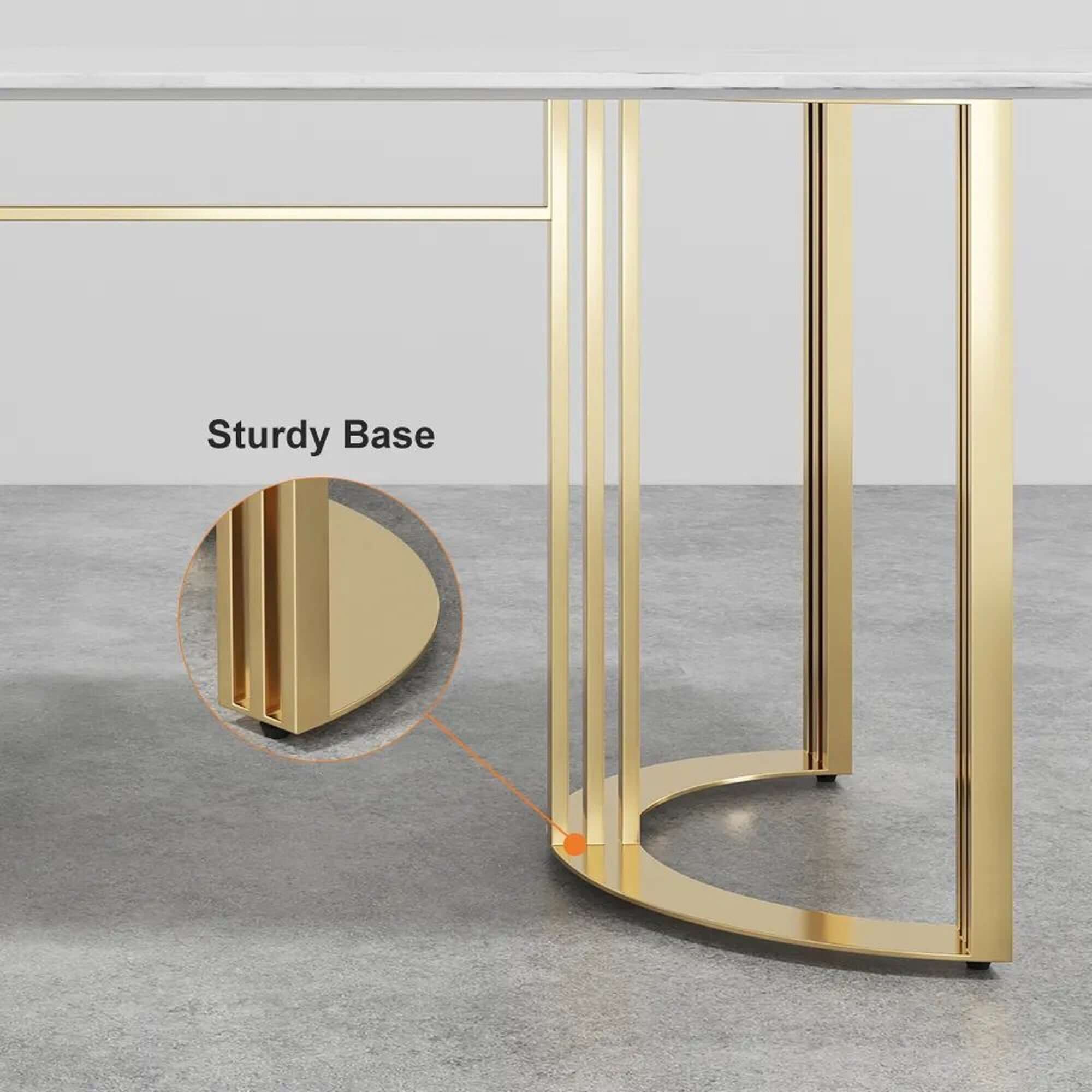 Rectangular modern marble dining table with stainless steel base, 70.9 inches long