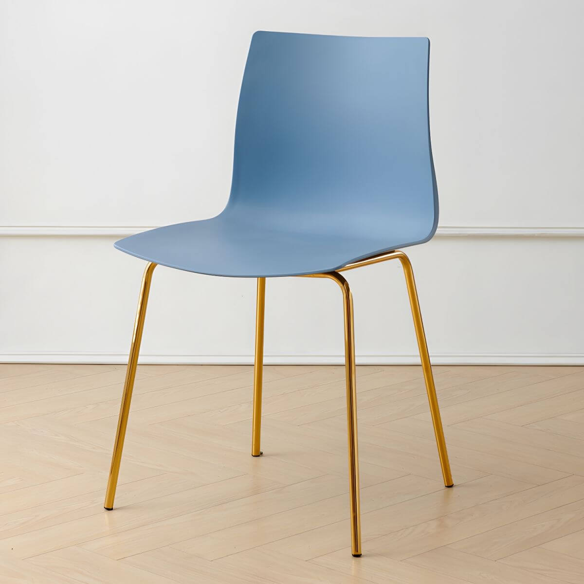 Modern plastic and acrylic side chair with metal legs, ideal for kitchen and dining rooms