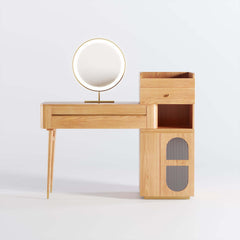 Wooden Makeup Vanity Table Large Capacity with Side Cabinet and Drawers