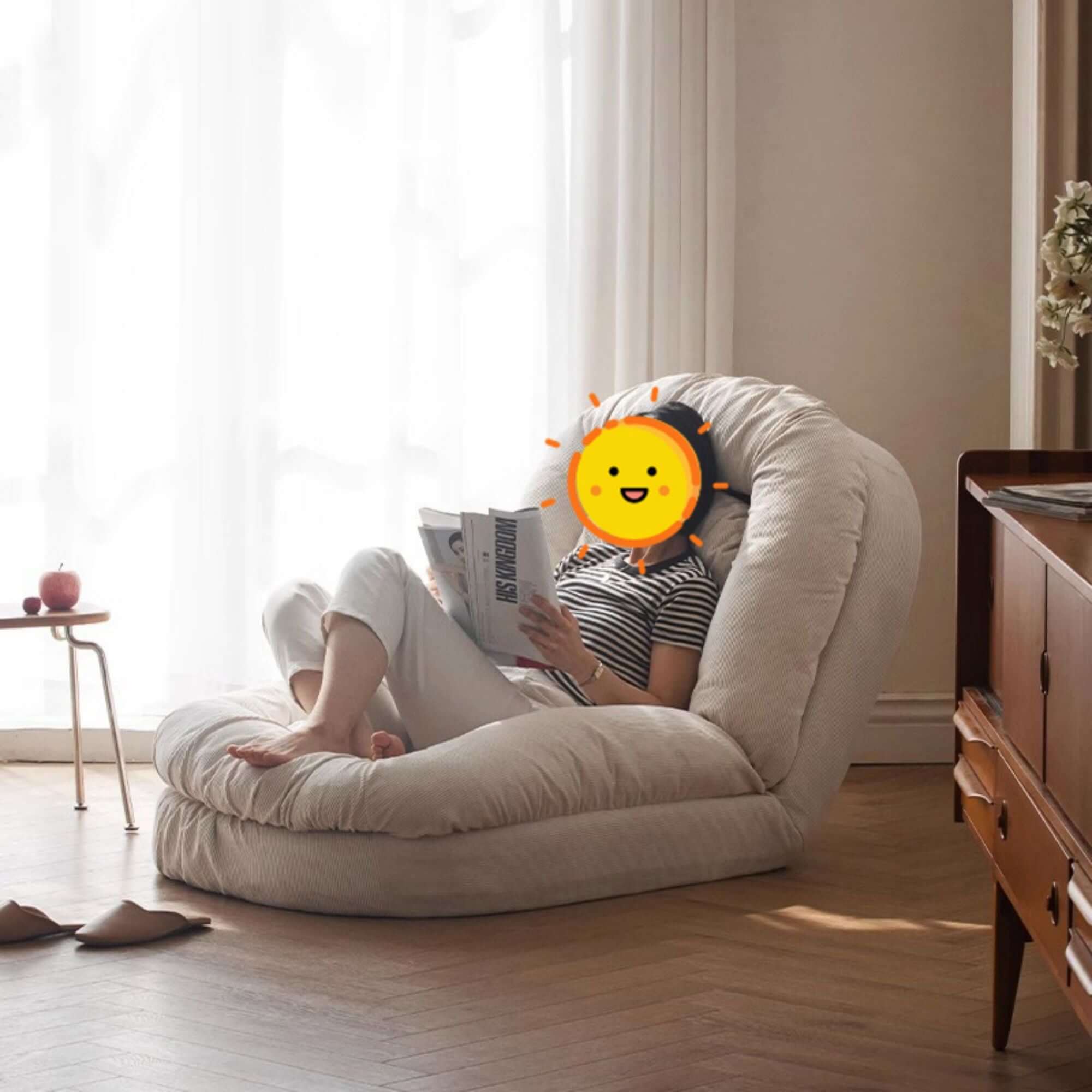 Beige modern convertible sleeper sofa bed with soft teddy velvet upholstery