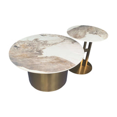 Black & Gold Round Nesting Coffee Table with Sintered Stone Top
