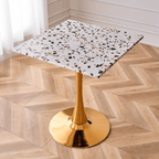 Modern marble table with sturdy metal base, perfect for adding a timeless aesthetic to any space