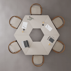 Solid wood multifunctional meeting table with geometric design and movable wheels