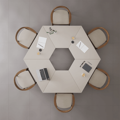 Geometrically Designed Solid Wood Multifunctional Meeting Table with Movable Wheels