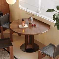 Nordic Style Solid Wood Fold Square Extendable Round Dining Table with LED Light