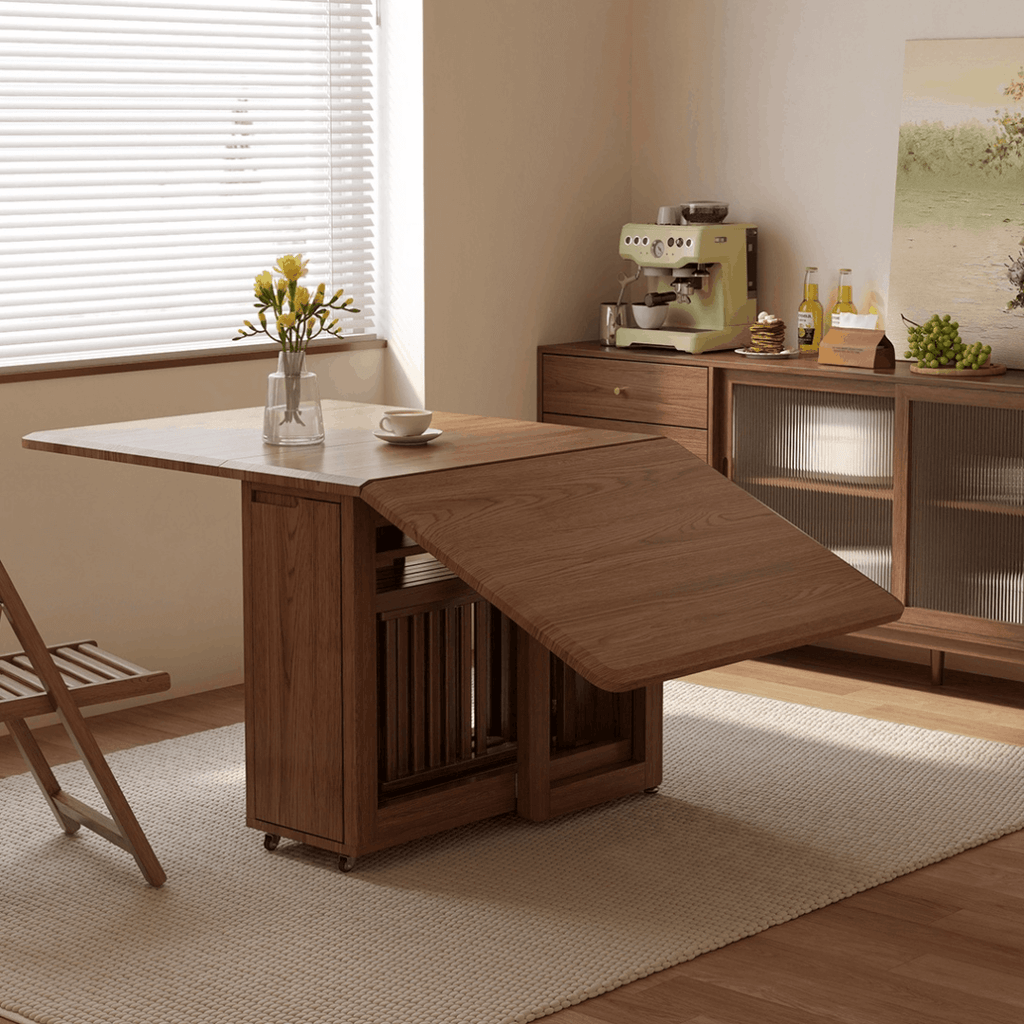 Folding dining table with storage, space-saving and multi-purpose design for small spaces