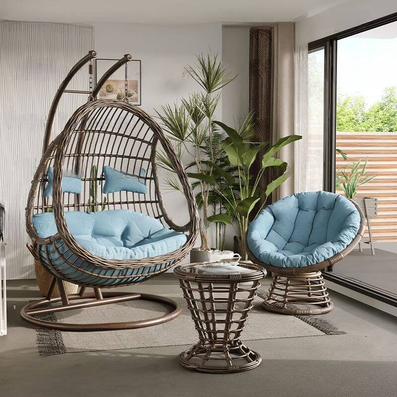 Waterproof tropical porch swing with alloy stand, pads, and chain for outdoor comfort