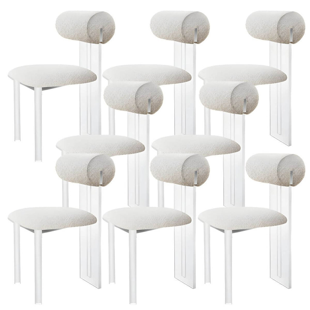 Contemporary upholstered dining chair with clear acrylic frame for kitchen seating