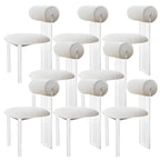 Contemporary upholstered dining chair with clear acrylic frame for kitchen seating