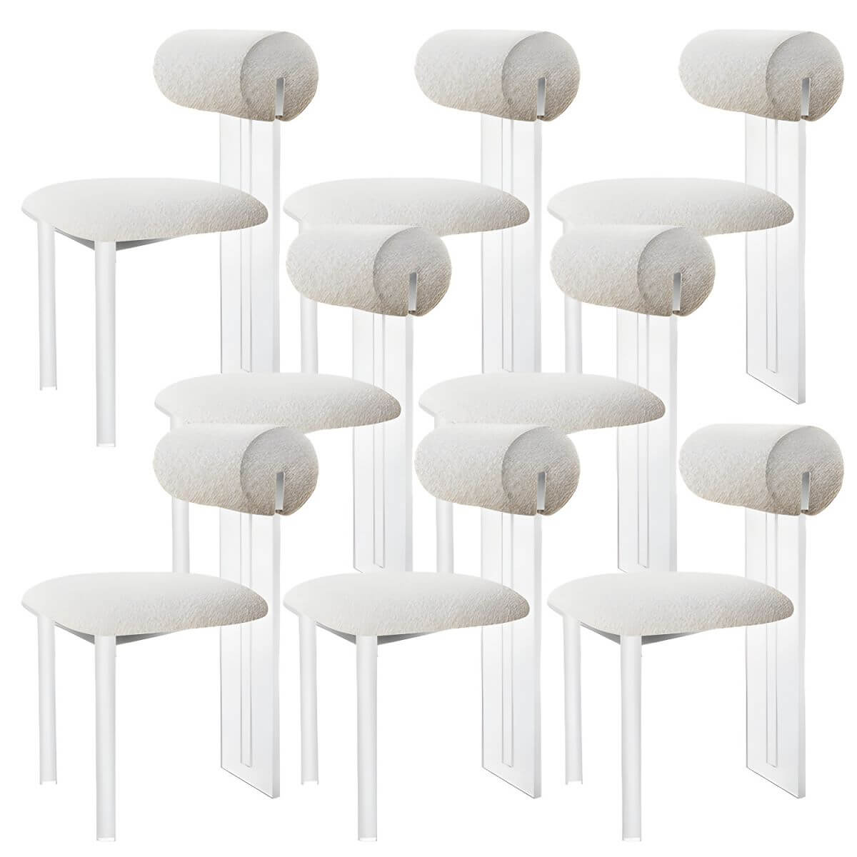 Contemporary upholstered dining chair with clear acrylic frame for kitchen seating