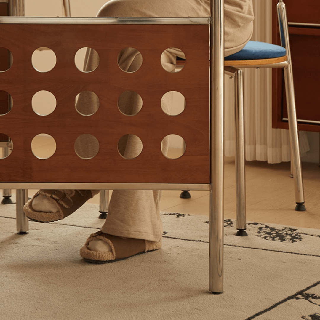 Retro-style dining table with smooth edges, perfect for family meals and work