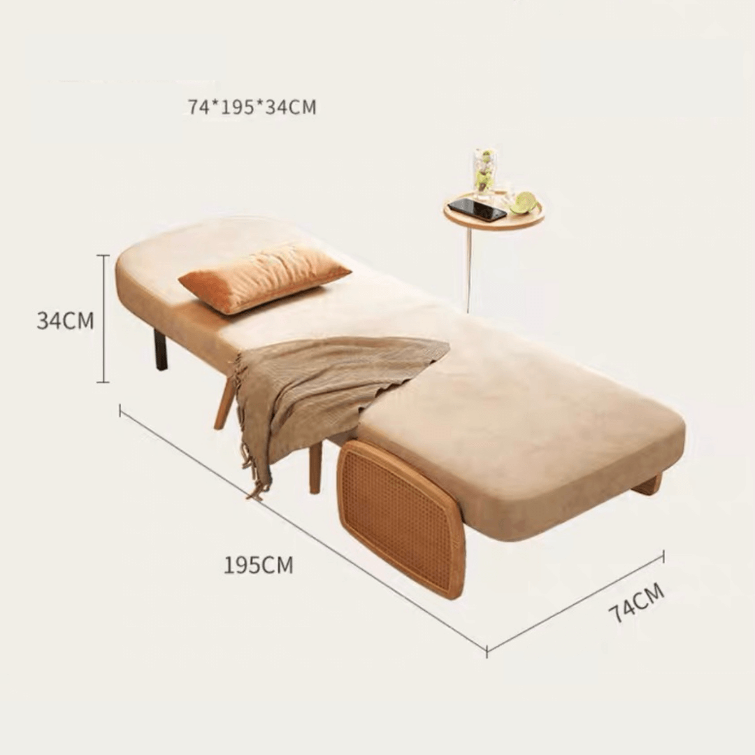 MidCentury modern single sofa bed with rattan, convertible folding daybed and lounge chair