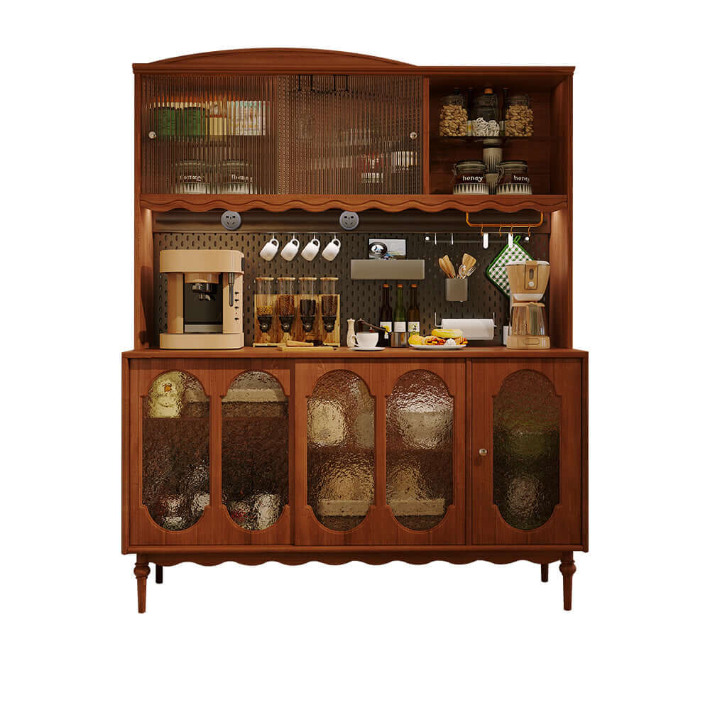Vintage solid wood sideboard with spacious storage and display cabinet for home organization